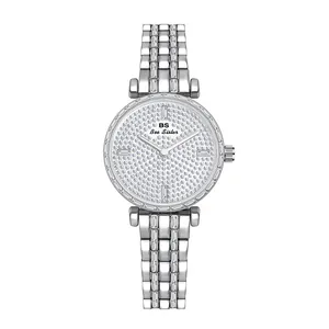 Elegant silver-toned women's watch featuring a full star crystal dial and link band