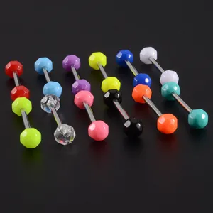 Ensemble de piercings colorés en acrylique avec perles à facettes pour nombril et langue.