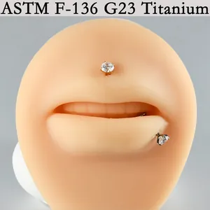 G23 titanium piercingsieraden met ronde zirkoon op een lippenmodel voor piercings