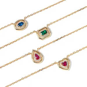 Elegant S925 silver necklaces with colorful heart, pear, and oval gemstone pendants
