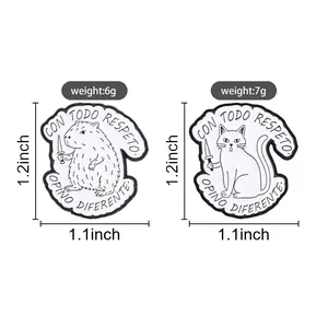 Funny black and white cat and capybara enamel pins with 1.1x1.2 inch size details