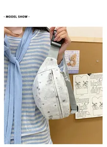 Casual light gray star pattern chest bag for women shown as a model detail view