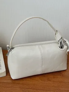 Retro PU Leather Pillow Bag for Women Designer Handbag Trendy Versatile Shoulder Crossbody Bag Solid Color Knot Detail Satchel
