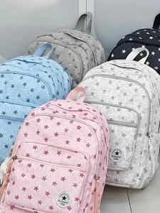 Stylish high-capacity school backpack for girls with star print in various pastel colors