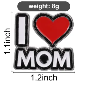 Dimensiones y peso del pin esmaltado con corazón I Love Mom para el Día de la Madre