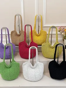 Handmade crochet shoulder underarm bags in multiple vibrant colors for spring