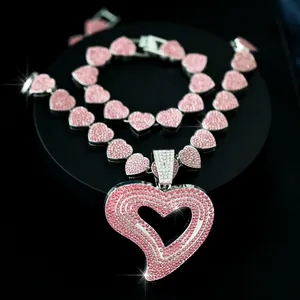 Rosa glitzerndes Herz-Halsketten und Armband-Set mit großem Strass-Herzanhänger