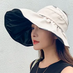 Large brim sun hat for women featuring black vinyl UV protection lining for summer