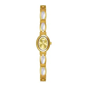 Elegante reloj de pulsera dorado Bee Sister con incrustaciones de nácar blanco natural
