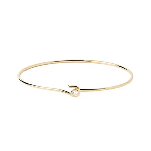 Bracelet Jonc Mince en Argent Sterling 925 pour Femmes Minimaliste Zirconia Incrusté Or Argent Bracelet Ouvert Crochet Bijoux Cadeau