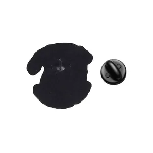 Rear view of metal enamel pin badge with black rubber clutch for accessories