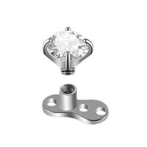 High-quality G23 titanium dermal anchor base with clear crystal top for skin piercing