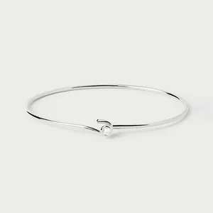 Bracelet jonc minimaliste en argent 925 orné d'un petit cristal très scintillant