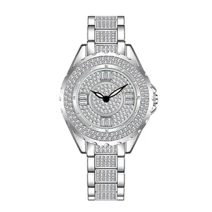 Luxury silver women's watch with full diamond encrusted dial and metal band FA0917L