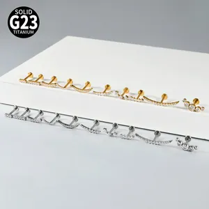 Premium Solid G23 titanium crescent and bar labret studs with inlaid zircon jewelry set