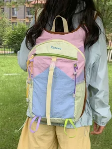 Colorful dopamine style patchwork backpack for women's outdoor hiking and travel