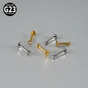 Solid G23 titanium internally threaded labret studs with CZ stones for body piercing