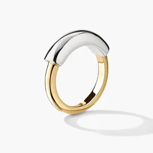 Minimalist S925 sterling silver two-tone polished ring with sleek gold and silver finish