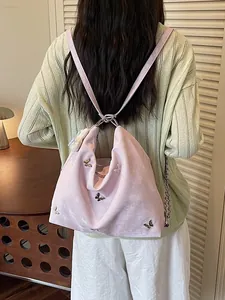 Large capacity pink multi-functional backpack with metallic butterfly hardware for women