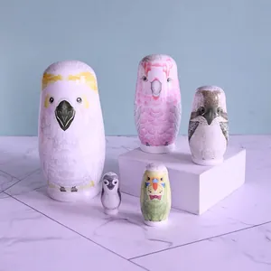 Wooden Matryoshka Russian Nesting Dolls Owl Parrot Bird Pattern Hand Painted Home Office Decor Craft Gift