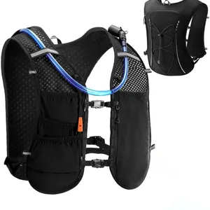 Multi-functional black hydration running vest with breathable mesh for hiking and cycling