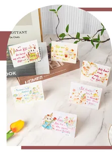 Detail of six hand-painted watercolor greeting cards with cute animal illustrations