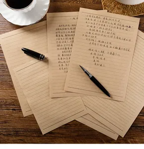 Artistic vintage kraft paper letter stationery sheets with handwritten notes on desk