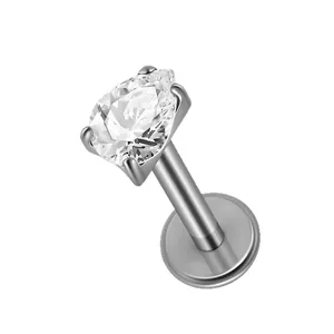 Pear-shaped zircon internally threaded titanium labret stud for ear and lip body piercing