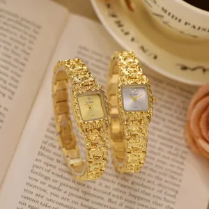 Relojes de pulsera vintage de pepita de oro de Bee Sister con elegantes esferas cuadradas retro