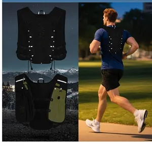 Ultra-light breathable running hydration vest with reflective strips in outdoor use
