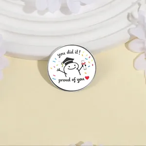 Cute graduation cartoon character metal brooch with bachelor hat and diploma decoration