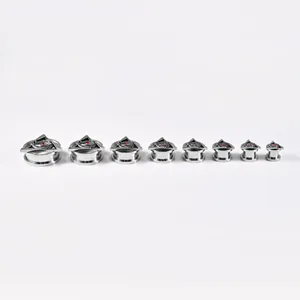 Stainless steel triangle evil eye ear gauges expanders set with red crystal, 8 sizes