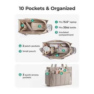 Large capacity tote bag with 15.6 inch laptop sleeve and insulated lunch pocket