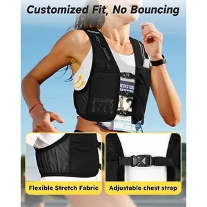 Detail of breathable fabric and adjustable chest strap on ultra-light running vest