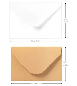 Detailed dimension guide for white and kraft paper envelopes in cm and inches