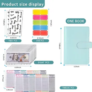 Detailed size guide for A6 budget binder set with PVC zipper envelopes and labels