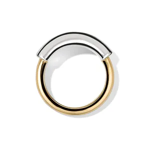 Minimalist two-tone S925 sterling silver glossy ring with silver and gold finish