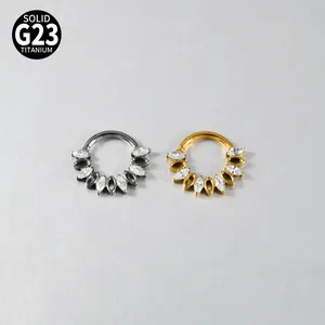 Hochwertige G23-Titan-Septumringe mit Marquise-Zirkonia in Silber- und Gold-Optik