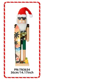 Cascanueces de 36 cm de estilo hawaiano con tabla de surf y gorro de Papá Noel