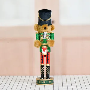Cascanueces Soldado Cabeza de Oso de Madera Decoración Navideña Figurita Oso Tamborilero Purpurina Regalo Festivo Mesa