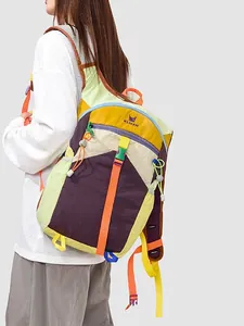 Large dopamine colorful multi-pocket travel backpack for outdoor hiking and fitness.