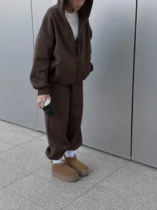Women's chocolate brown hooded zip-up sweatshirt and jogger pants tracksuit set