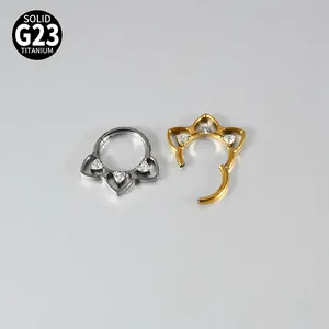 Massieve G23 titanium septum ring met hartvormig zirkonia kroonontwerp voor neus