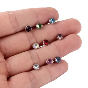 14g roestvrijstalen tongpiercing met interne schroefdraad en 9 kleuren kleurrijke strass