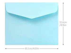 Detailed view of light blue envelope with dimensions 10.2cm x 12.6cm.