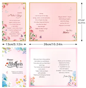 Floral Mother's Day greeting card set with English poems and size measurements
