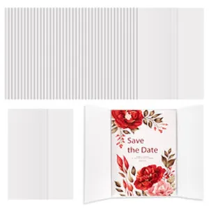Detail view of translucent vellum envelope with floral Save the Date card