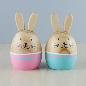 Figurines de lapin en bois massif faites à la main en forme d'œuf décorations de Pâques
