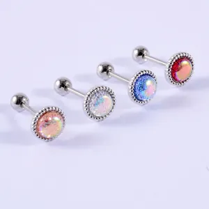 Set of iridescent round stud earrings made of stainless steel 20G cartilage piercings