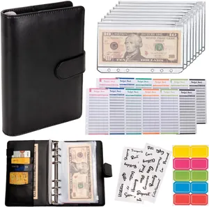 A6 PU leather budget binder set with zipper envelopes and expense sheets